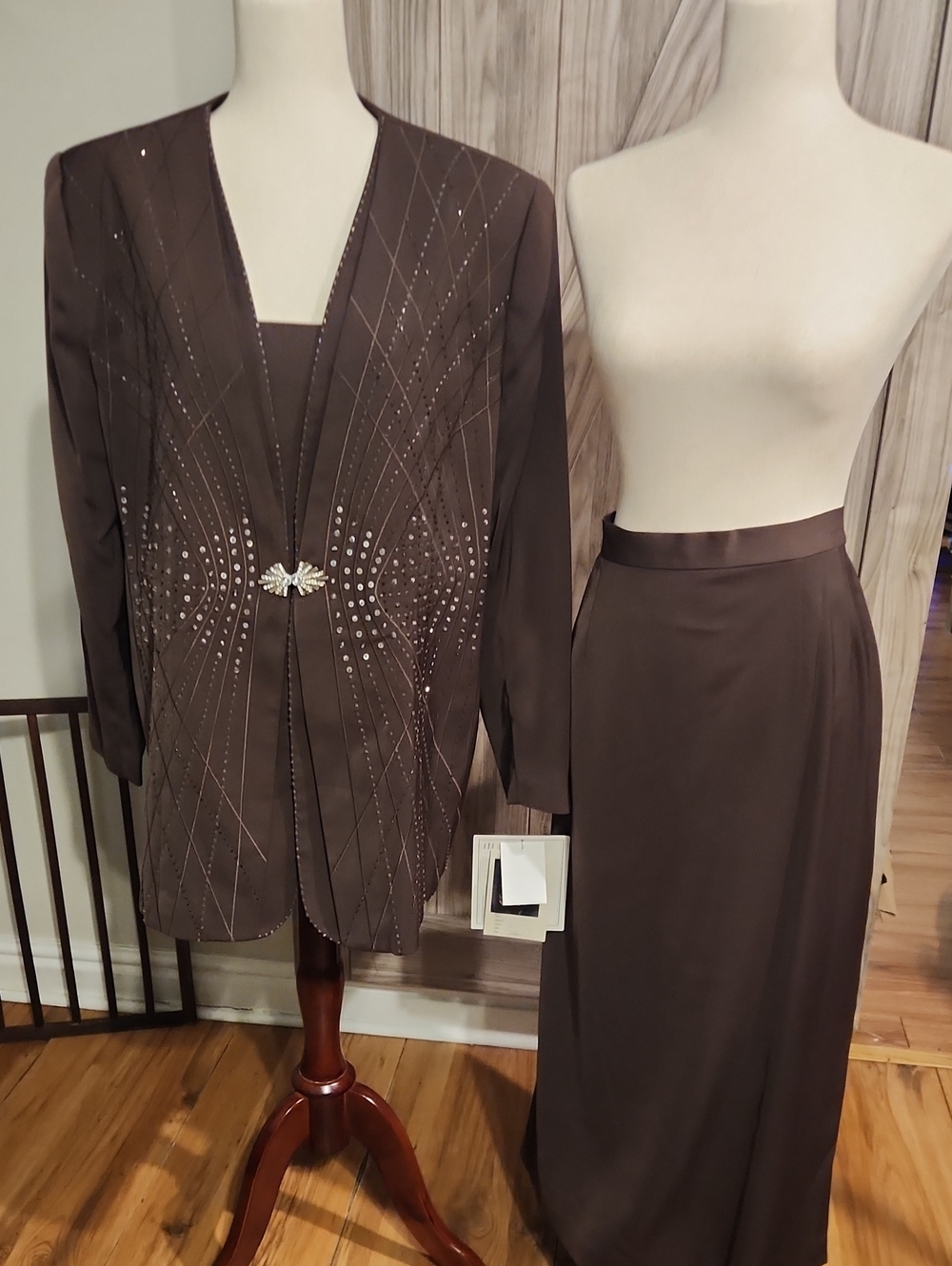 St. Anthony Evening Chocolate Brown Embellished Skirt Set